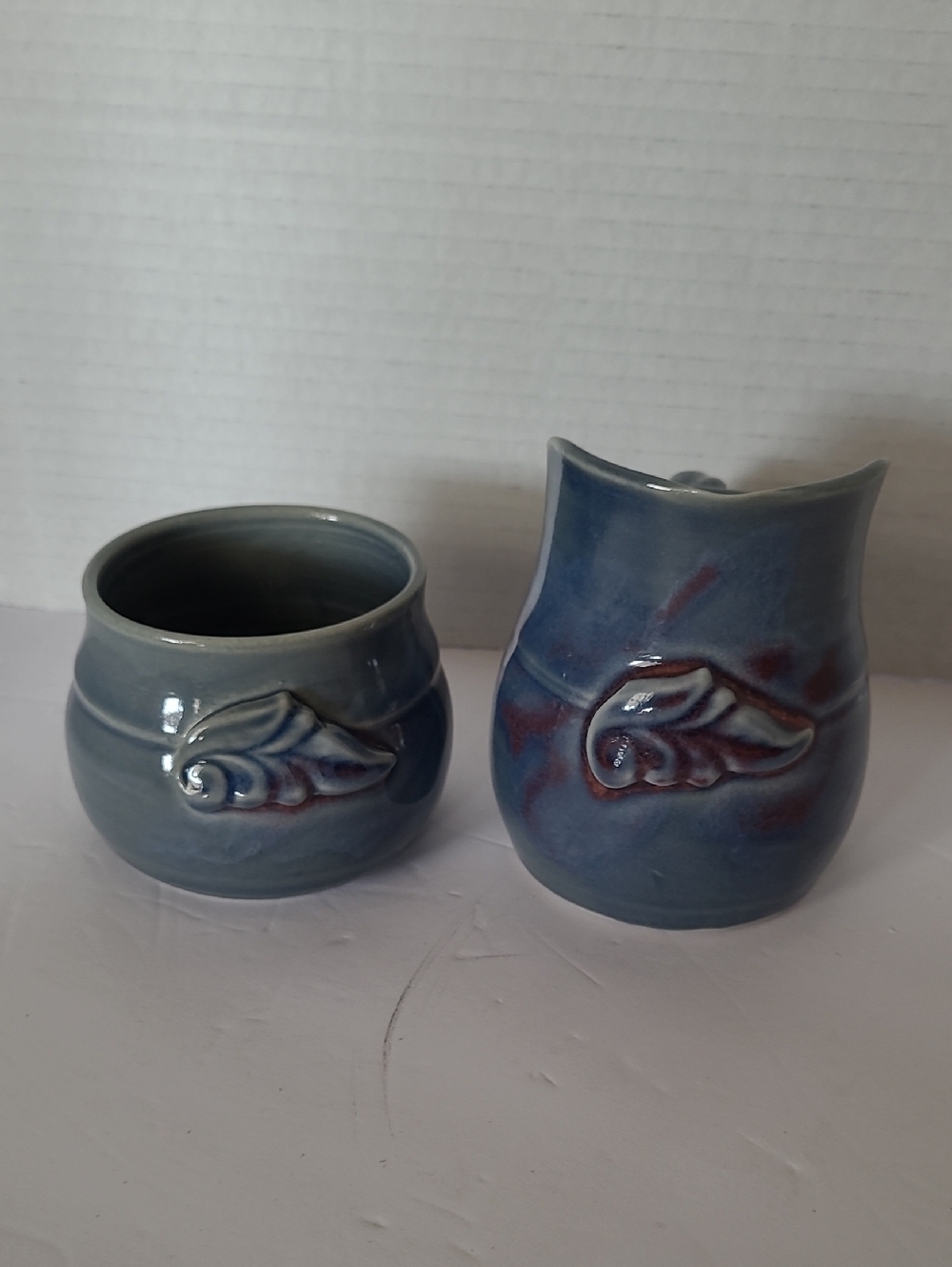Handcrafted Signed Blue Ceramic Creamer and Sugar Set - Picture 2 of 8